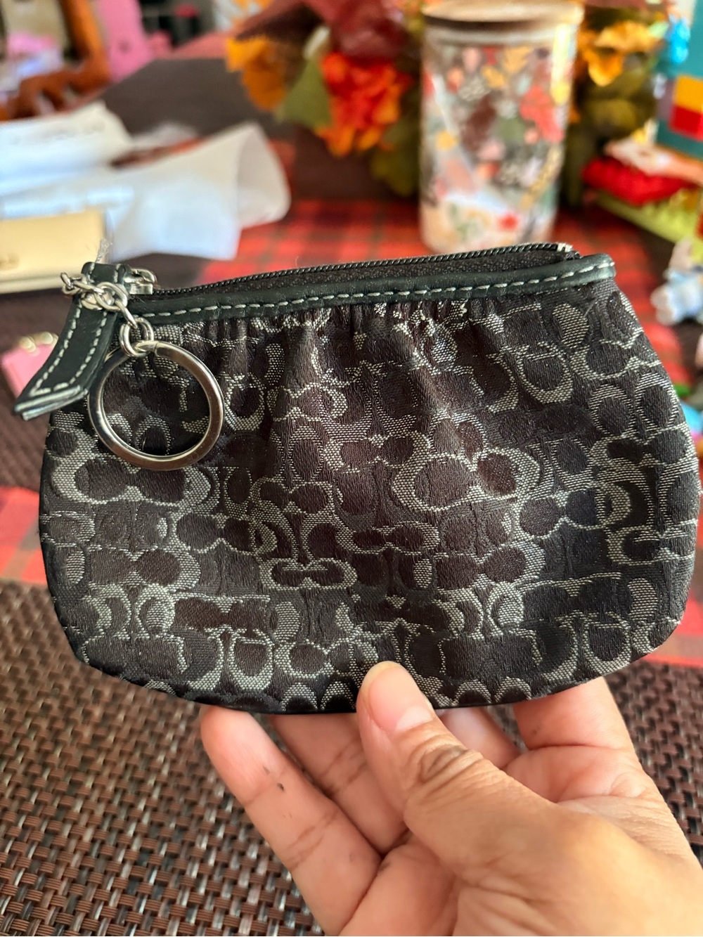 Coach Optic Signature Lurex Mini Coin Purse Key Fob